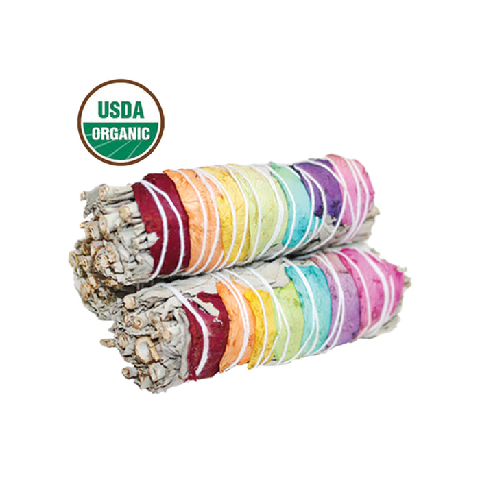 7 Chakras Floral White Sage 4" Smudge Sticks - Organic | Little Hippie
