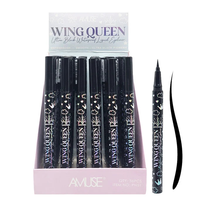 Amuse Wing Queen Ultra Black Waterproof Liquid Eyeliner Pen | Long-Lasting Precision Felt Tip