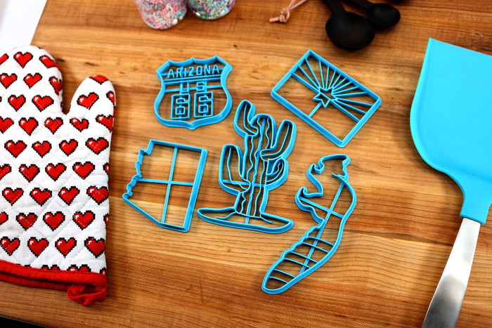 Arizona Cookie Cutters - Arizona Outline, Arizona Flag, Route 66, Desert Cactus, Ring Tailed Cat- AZ Gift Idea