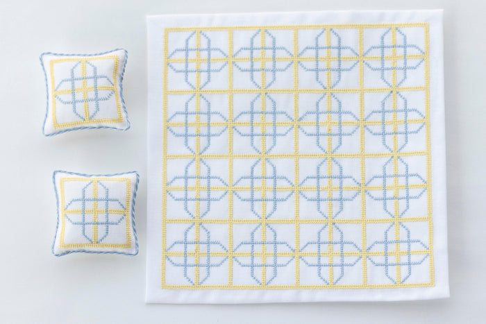 Artisan Janet Patacca Handmade Quilt & Pillows Yellow and Blue