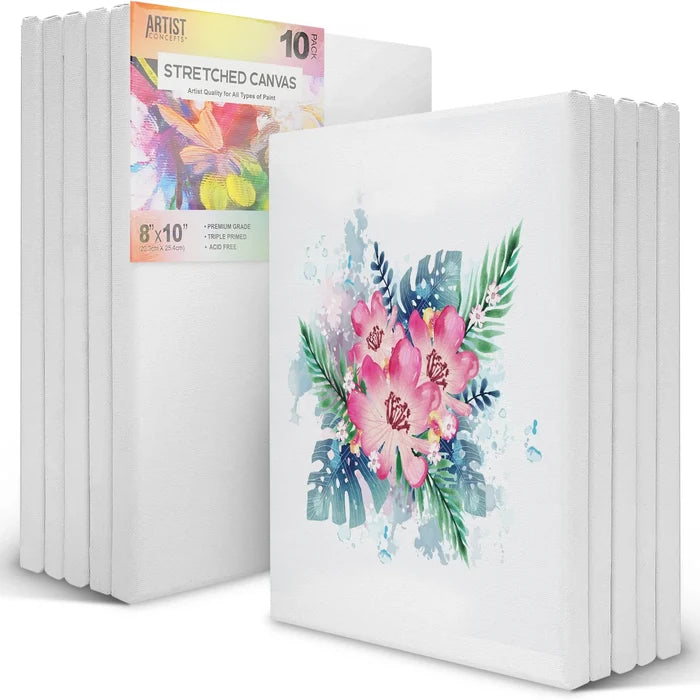 Artist Concepts Pre-Stretched Sturdy Blank Canvas Frames For Painting Crafts, 8x10”, 10 Pack