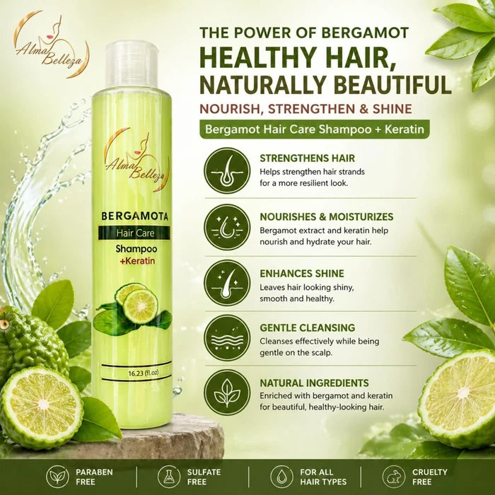 Bergamot & Keratin Hair Care Shampoo - Pack of 6 (16.23 fl oz / 480 ml Each) | Revitalizing & Strengthening Citrus Shampoo