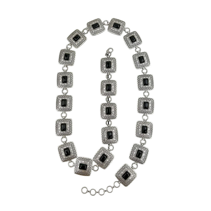 Black Stone & Silver Square Chain Link Western Belt for Cowgirls