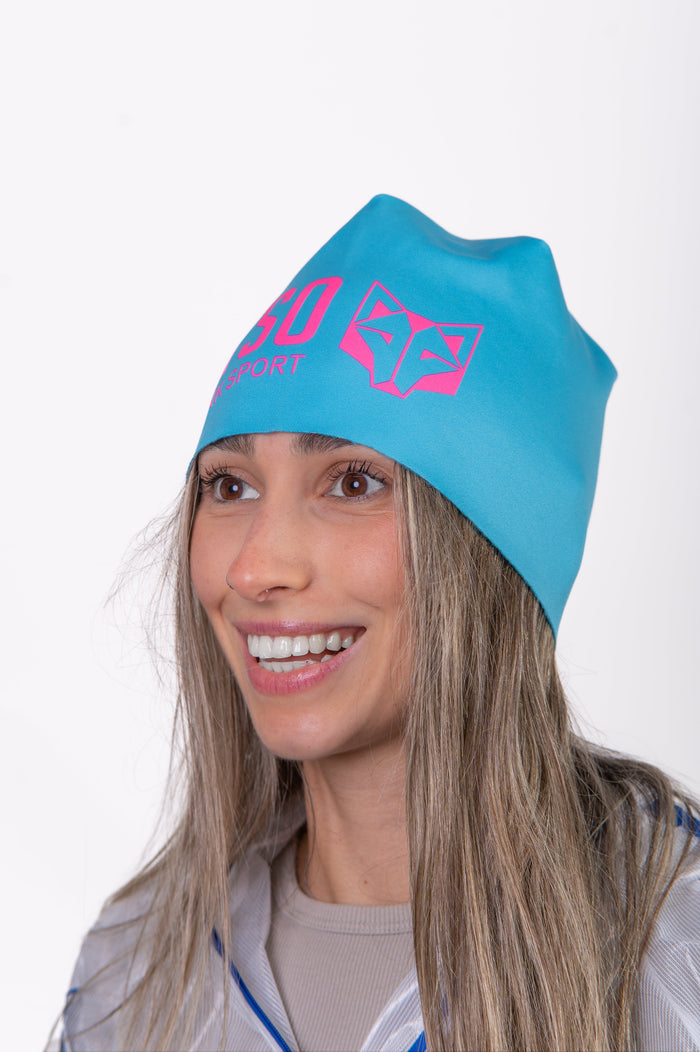 Bonnet - Light Blue & Fluo Pink