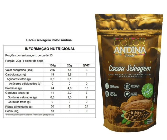 COLOR ANDINA | Cacau Selvagem 100% puro (200 gramas)