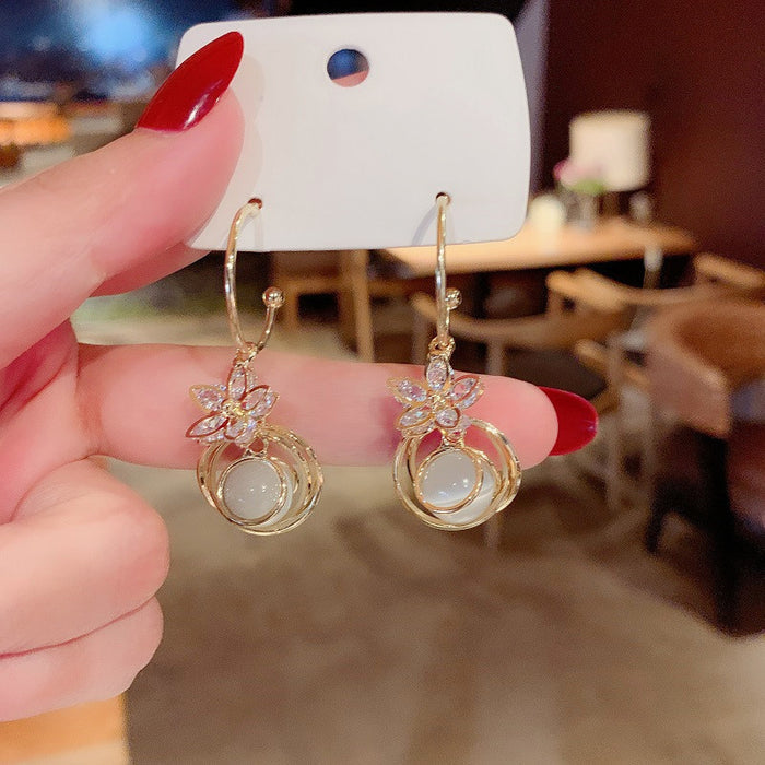 E1447 - Opal Golden Hollow Drop Earrings