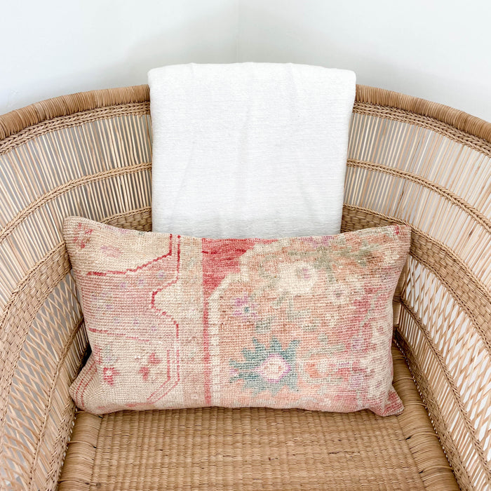 Eloise Handmade traditional Turkish oushak pillow cover made with vintage rugs 12x20 pink beige pattern