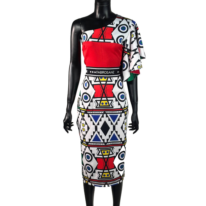 Fabrosanz: Red Nguni One Arm Pencil Dress