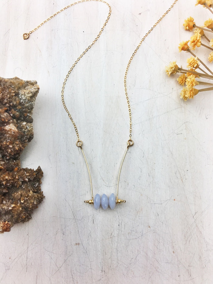 Flicka Necklace - Natural Chalcedony with 14k Gold Fill Bars and Chain - The Bead N Crystal & Enclave Gems