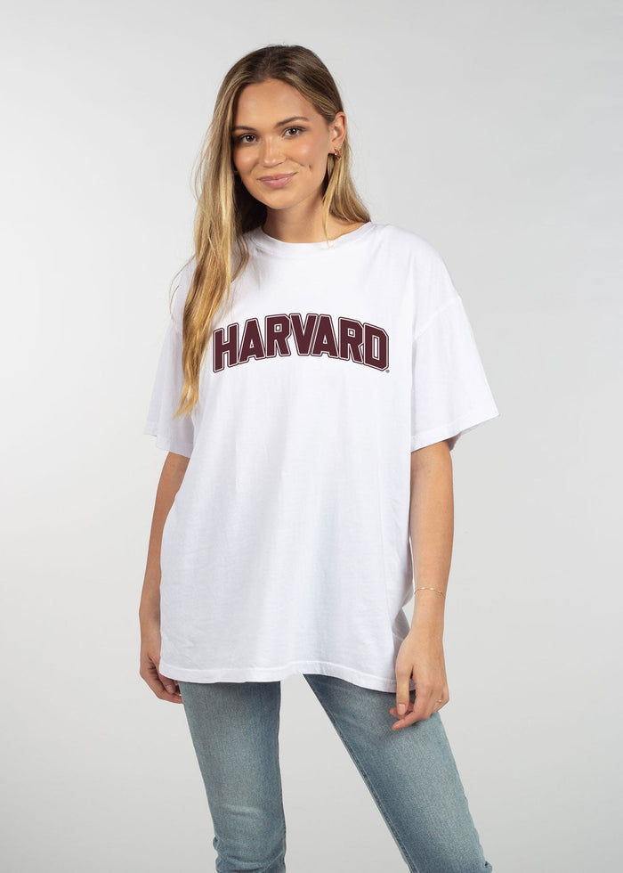 Harvard Unisex White Oversized Mineral wash T-Shirt with Lived-in feel and look, short sleeve, crew neck and drop shoulders