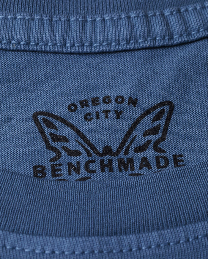 Depth Blue Into The Wild Below SS Tee - Collar Stitching and Fabric Texture Detail | Benchmade Knife Co.