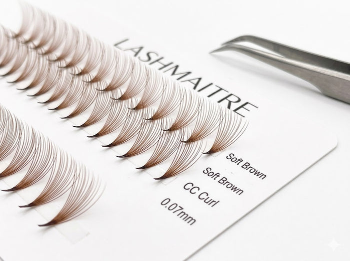 LASHMAITRE Colored Premade Fans 0.07mm - Brown & Accent Lash Fans soft brown 0.07mm CC curl fan macro