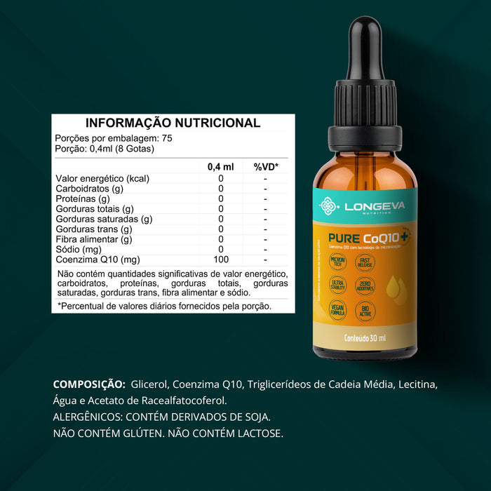 LONGEVA | Pure Coq10 - Coenzima Q10 em gotas (30 ml)