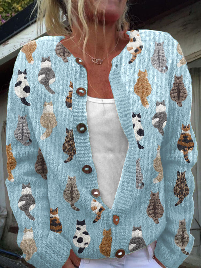 Mabel | Cat-Print Button Cardigan