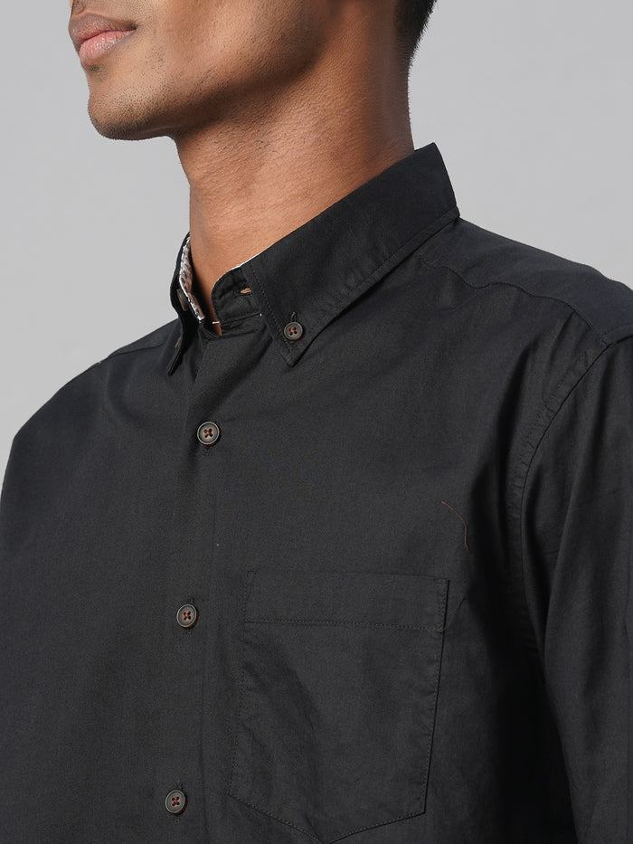 Men's 100% Cotton Regular Fit Contrast Cuff Shirt Black