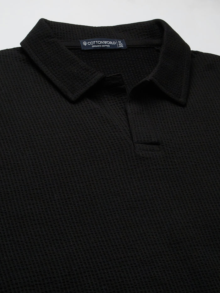 Men's Cotton Elastane Regular Fit Polo T Shirt Black
