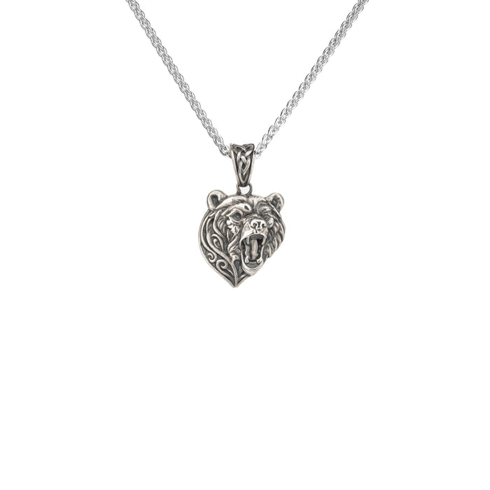 Oxidized Silver Bear Head Pendant
