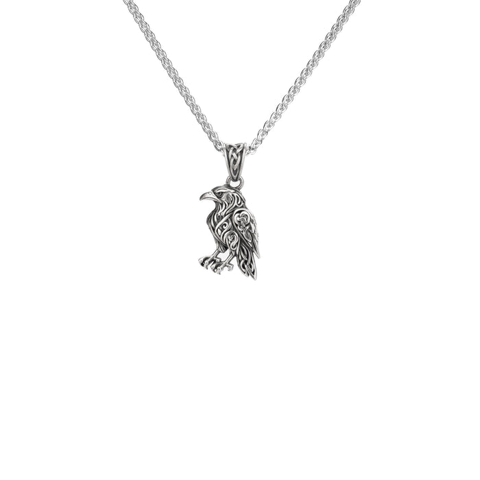Oxidized Silver Raven Pendant