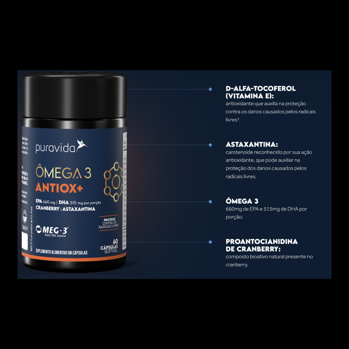 PURAVIDA | Ômega 3 Antiox + (60 Cápsulas) - Antigo Inflaminus - mudou de nome!