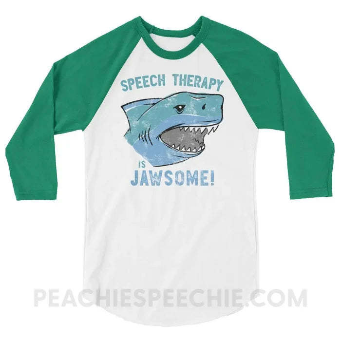 Speech Is Jawsome Baseball Tee - White/Kelly / XS - T-Shirts & Tops peachiespeechie.com