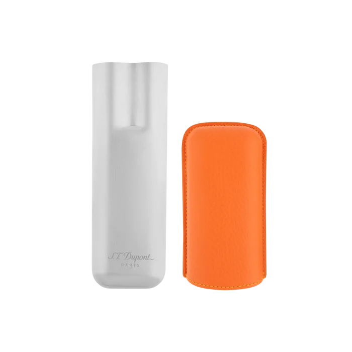 S.T. Dupont 2 Cigar Leather Case Orange And Chrome - 183266