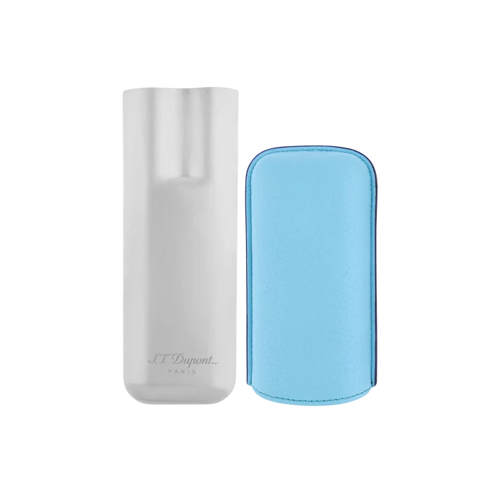 S.T. Dupont 2 Cigar Leather Case Turquoise Blue And Chrome - 183264
