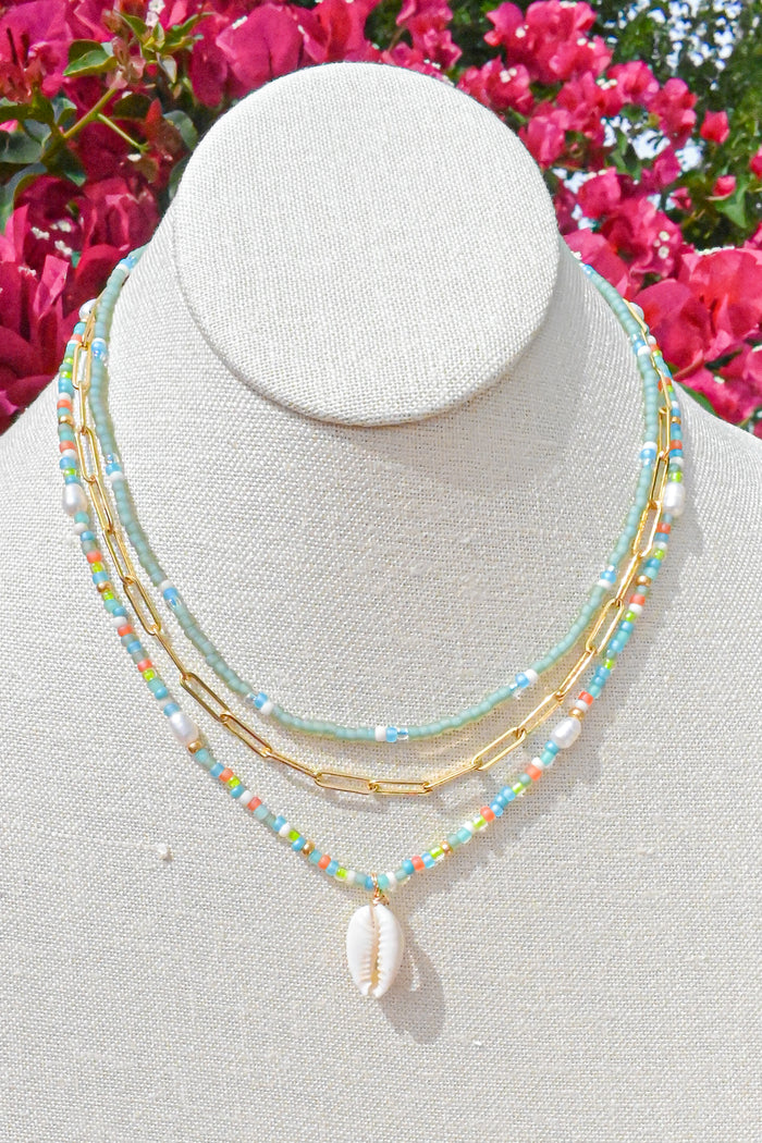Tahiti Beaded Necklace w/ Cowrie Shell