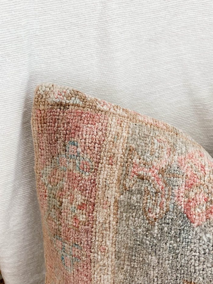 Teresa II Handmade Turkish oushak pillow cover made with vintage rugs 16x16 pink blue