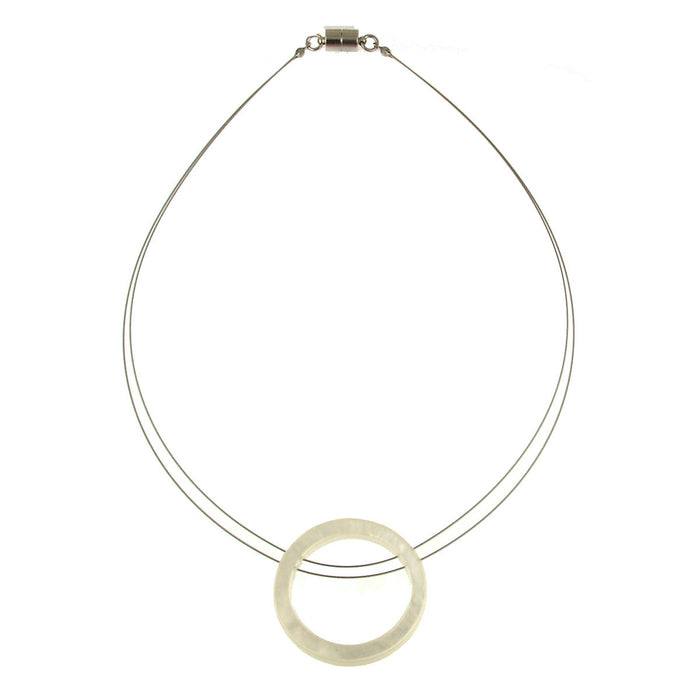 Origin Jewelry Circle O Resin Pendant Magnetic Lock Clasp Necklace - White Color