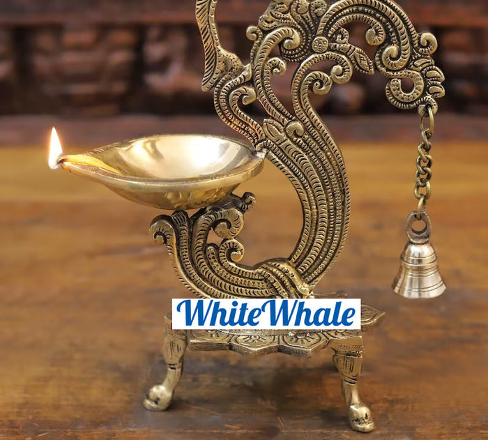 White Whale Brass Peacock Phoolwari Lamps (Diyas) | Temple Diyas
