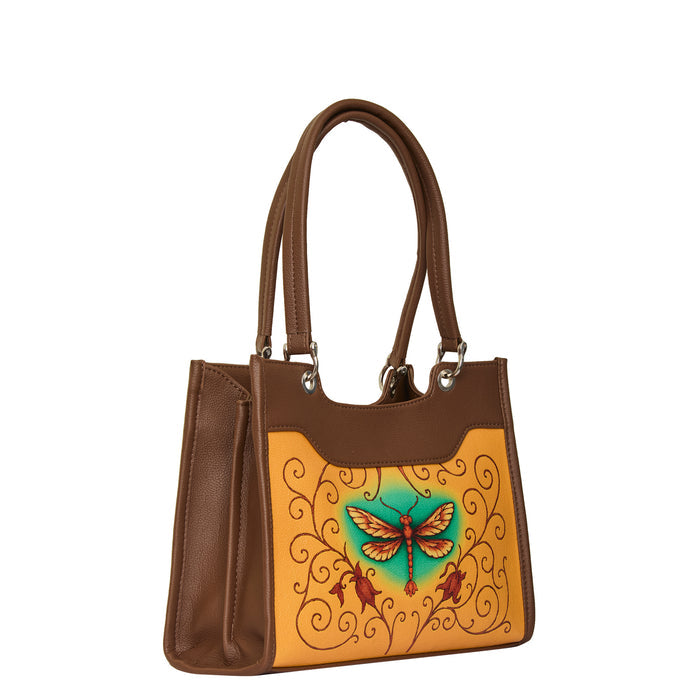Women's handpainted dragonfly satchel crossbody bag for work, travel, and daily use-half side view