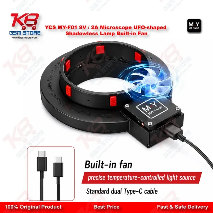YCS MY-F01 UFO Shadowless Microscope Ring Light – 280 LED 1500LM with Cooling Fan