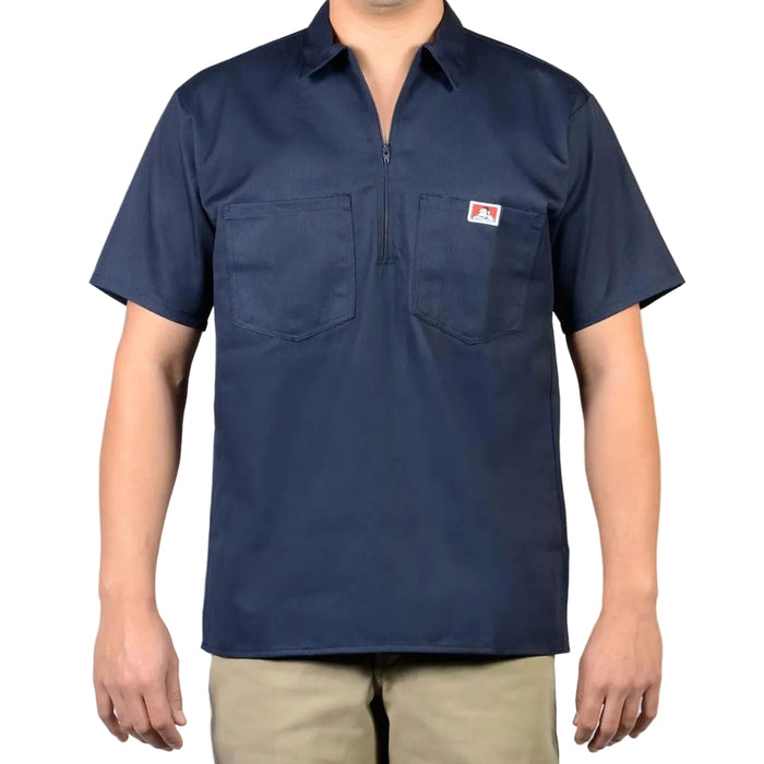 Ben Davis half-zip short-sleeve work shirt in navy with chest pocket, big and tall sizing