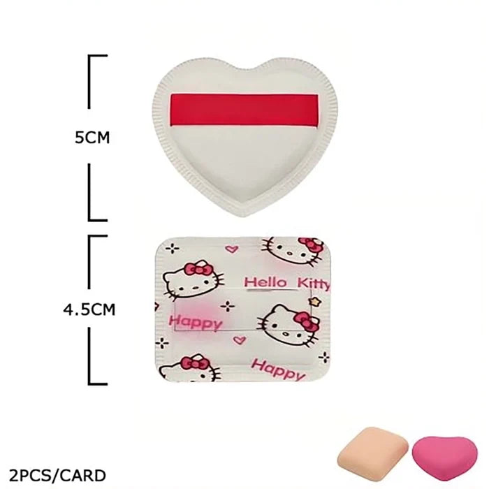 2-Piece Cute Cartoon Kitten Makeup Powder Puff Set – Soft Heart & Square Cosmetic Sponges for Setting Powder, Foundation, and Concealer (BFB-1104)