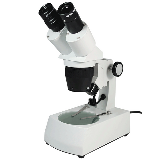 20X/40X Widefield Stereo Microscope, Binocular, Track Stand, Halogen Top and Bottom Light, Bright Field, SKU FS12120327, three quarter front view