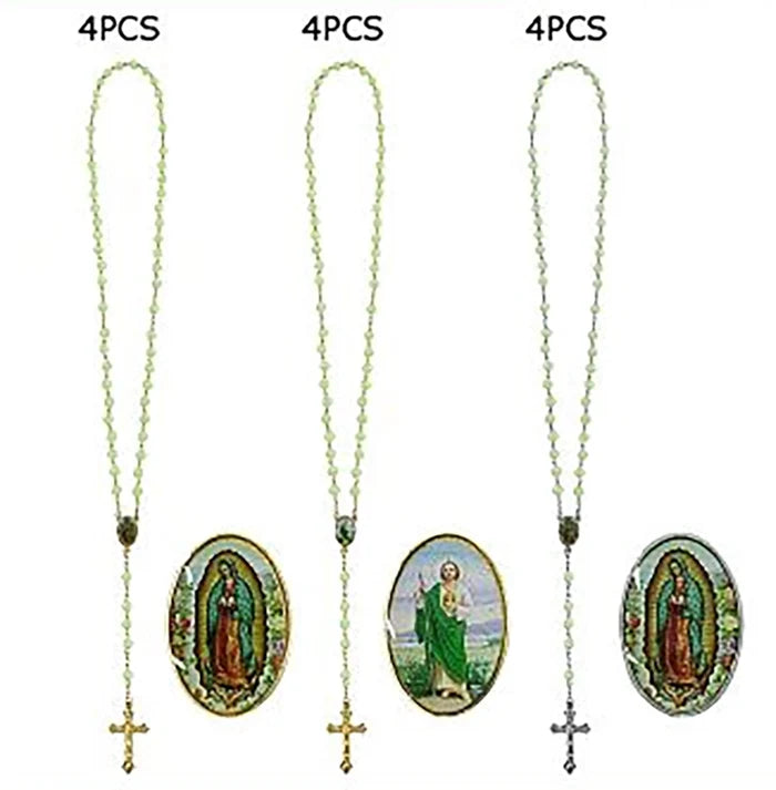 29-Inch Glow-in-the-Dark Catholic Rosary Necklace Set with Case – Our Lady of Guadalupe & St. Jude Luminous Bead Rosaries, Bulk 12-Piece Pack (GMR-346)