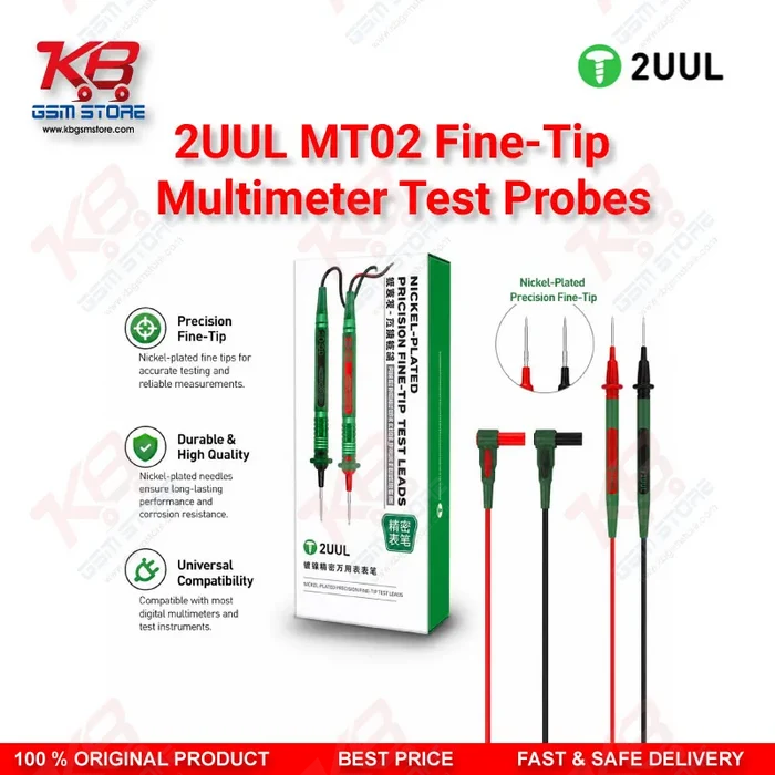 2UUL MT02 Fine-Tip Multimeter Test Probes – Nickel-Plated Precision PCB Test Pen
