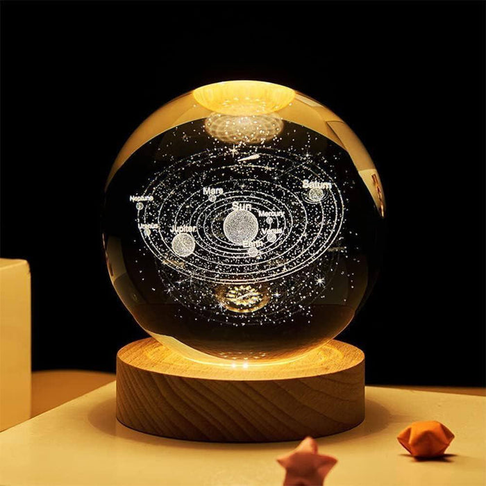 3D Galaxy Crystal Ball Night Light With Wooden Base - Medium