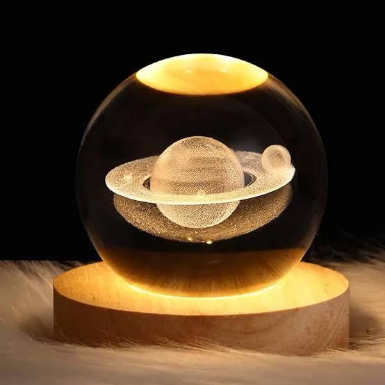 3D Galaxy Crystal Ball Night Light With Wooden Base - Medium
