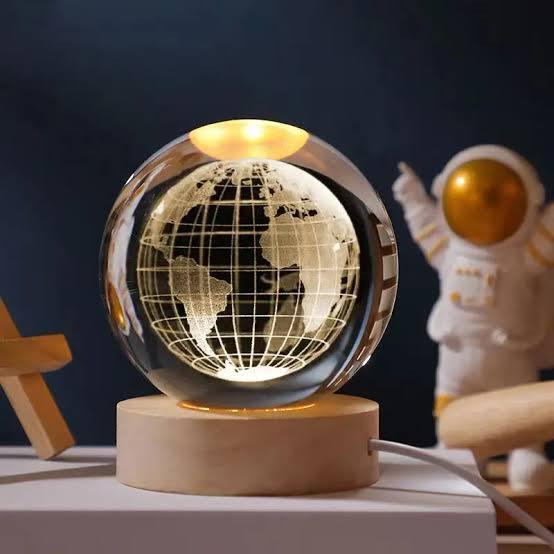 3D Galaxy Crystal Ball Night Light With Wooden Base - Medium