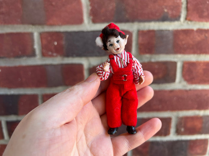Adorable Christmas Elf Boy Doll in Striped Shirt & Red Pants