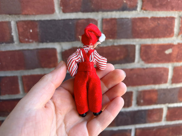 Adorable Christmas Elf Boy Doll in Striped Shirt & Red Pants