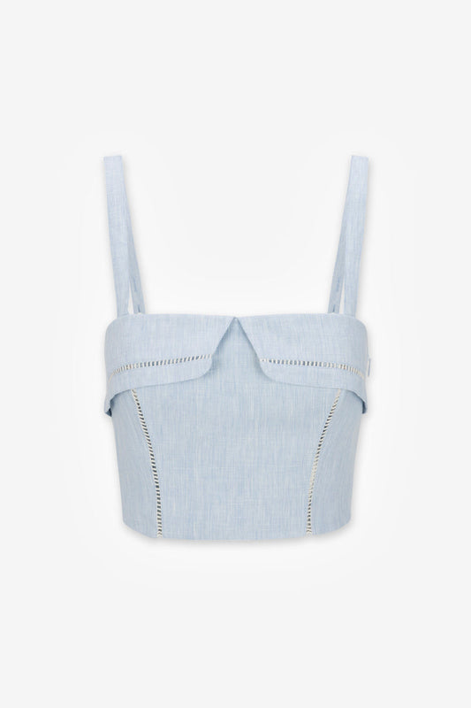 HEVRON Alba Top Sky Blue Linen Bustier Top, product front view