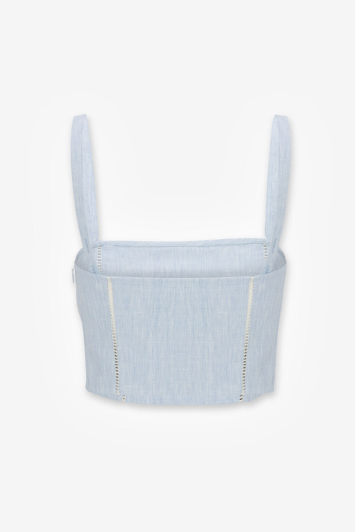 HEVRON Alba Top Sky Blue Linen Bustier Top, product back view