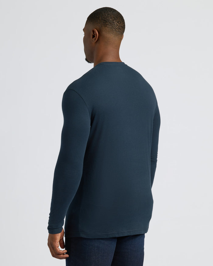 Navy Tall Long Sleeve T-Shirt back view on model.