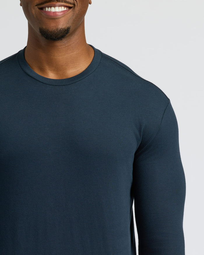 Navy Tall Long Sleeve T-Shirt on smiling person.
