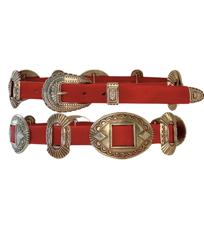 Americana Concho Belt in Authentic Red Leather