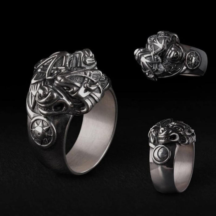 vkngjewelry Bagues Wolf Viking Silver Ring Hati and Skoll