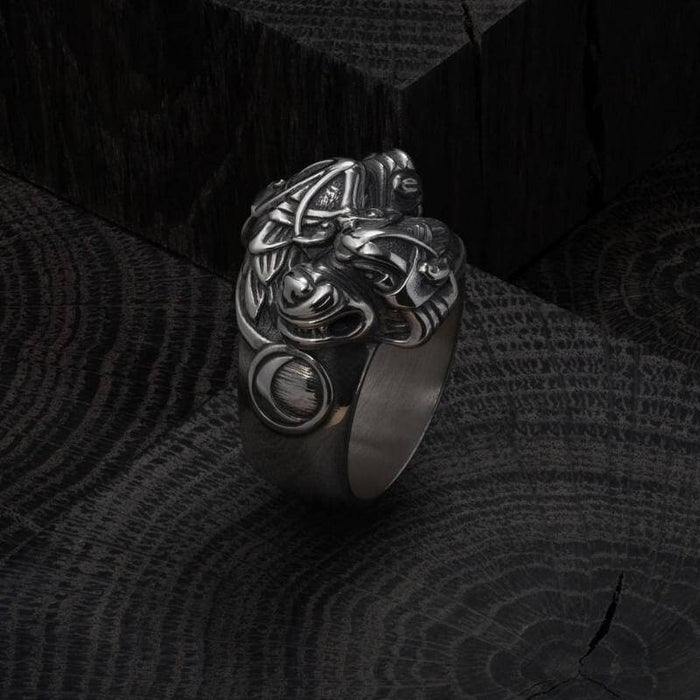 vkngjewelry Bagues Wolf Viking Silver Ring Hati and Skoll
