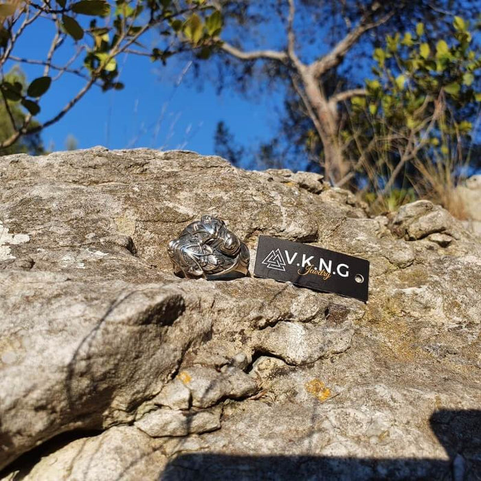 vkngjewelry Bagues Wolf Viking Silver Ring Hati and Skoll
